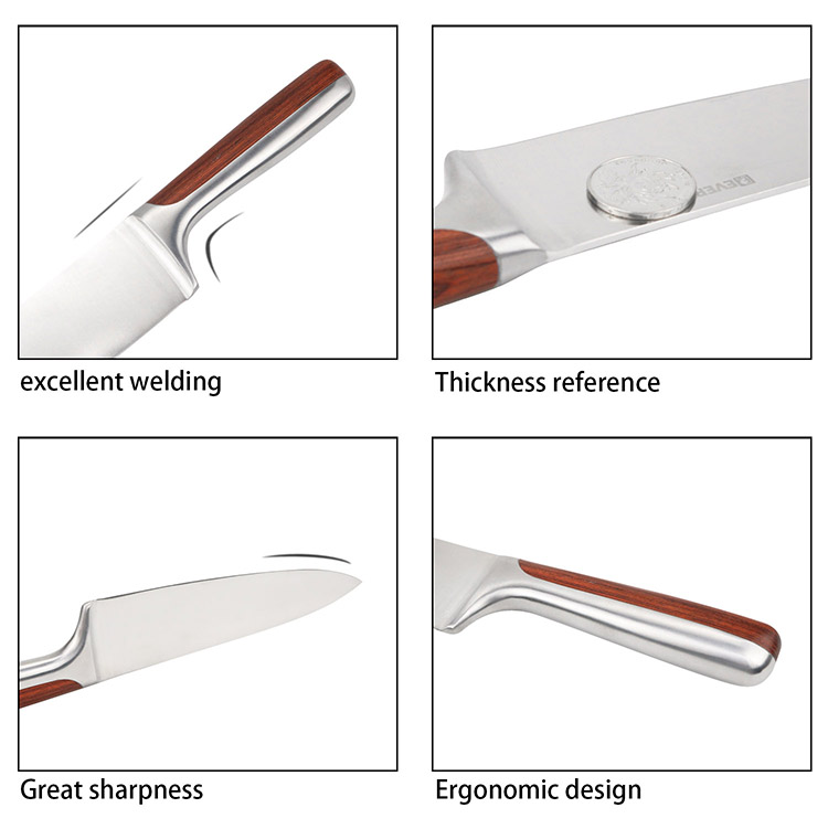 Trähandtag kniv set med trälåda paket - rostfritt stål kock kniv set - BBQ carving kniv 