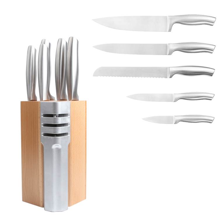 Ny design 6 st liten storlek multifunktionell kniv set kök kniv set med trähållare 