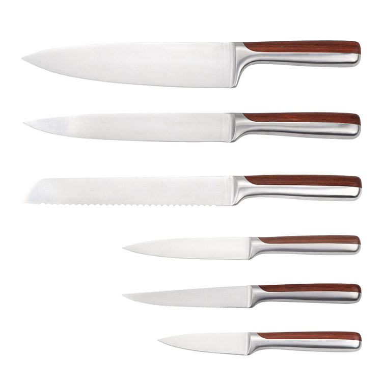 Trähandtag kniv set med trälåda paket - rostfritt stål kock kniv set - BBQ carving kniv 