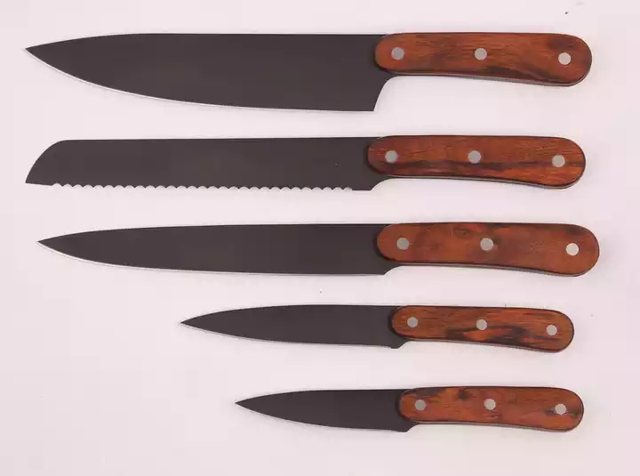 Naturlig Pakka Trä Rostfritt Stål 3cr13 6st Sharp Knives Set Kökskniv Set 