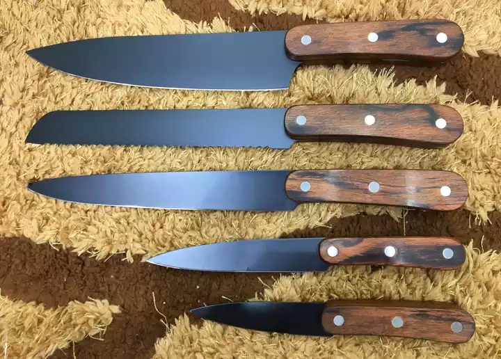 Naturlig Pakka Trä Rostfritt Stål 3cr13 6st Sharp Knives Set Kökskniv Set 