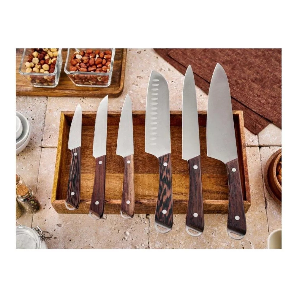 Kökskniv Set Med Träblock 7st Wenge Trähandtag Kniv Med Skärpning Stål Knife Block 