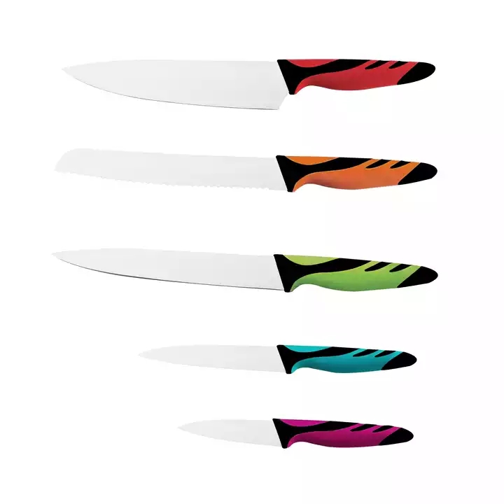 5st Plasthandtag Kökskniv Set - Färgglada Rostfritt Stål Chef Knife Set 