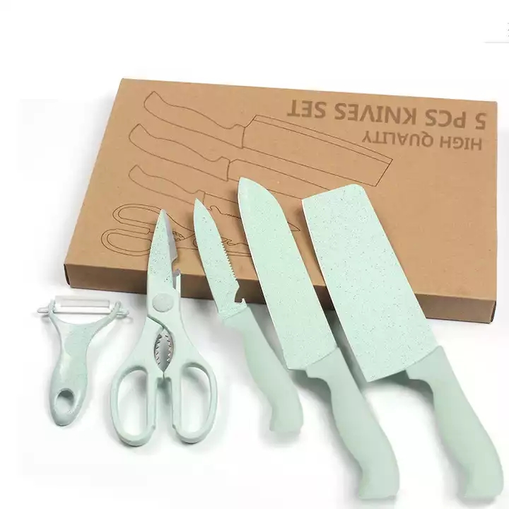 Kökskniv Set med 5 vetestrå rostfritt stål med sax och keramisk skalare 