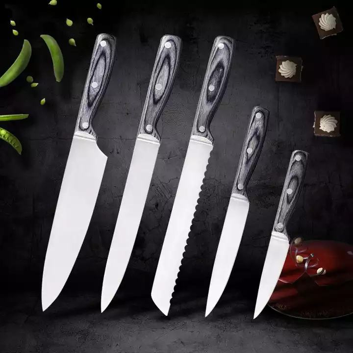 Hög standard rostfritt stål kniv set Chef kniv Utility kniv set med Pakka trä handtag 
