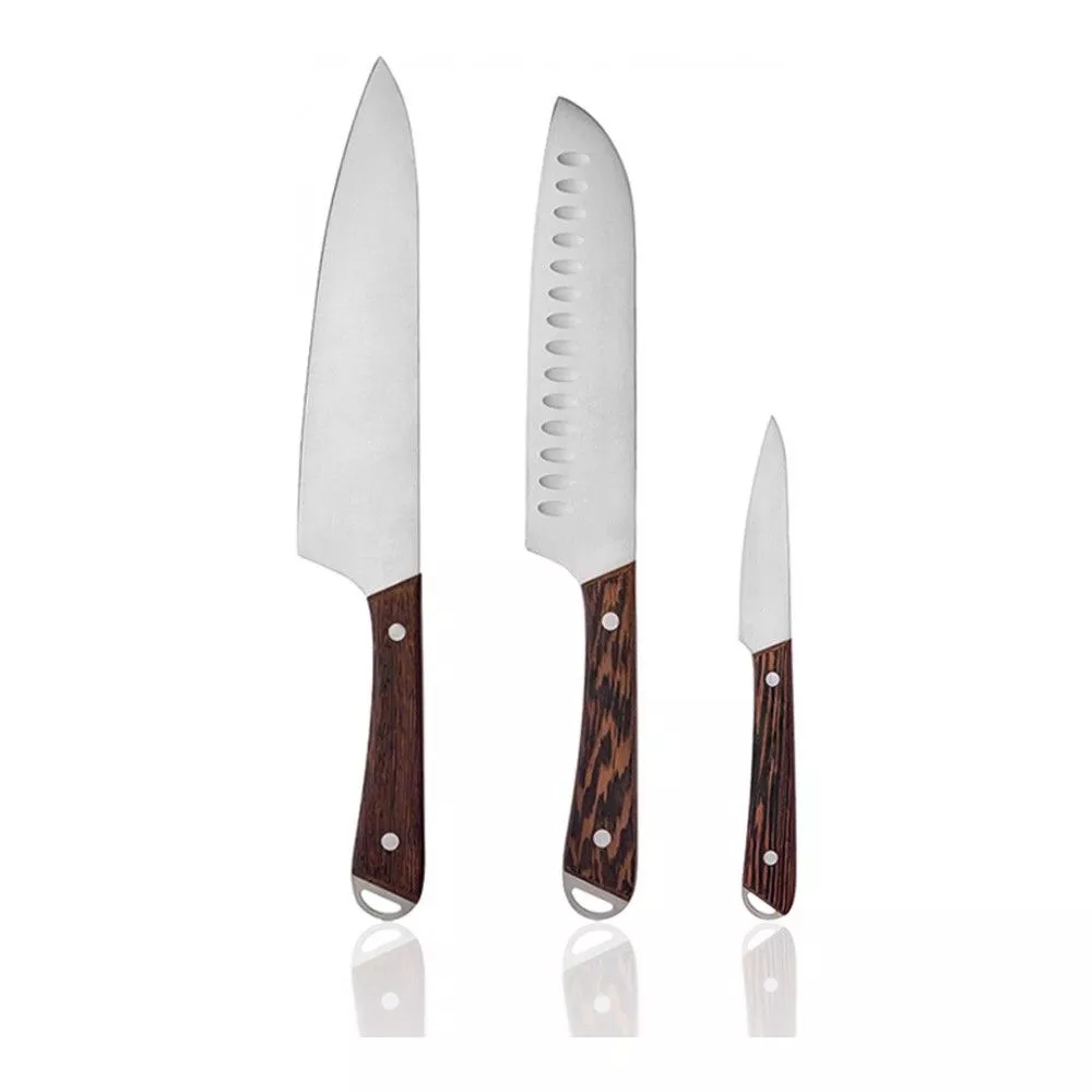 Kökskniv Set Med Träblock 7st Wenge Trähandtag Kniv Med Skärpning Stål Knife Block 