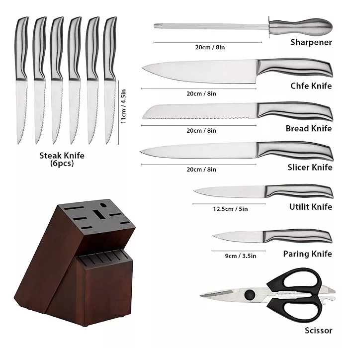 Fabrik Partihandel Custom OEM Professional 14 st kock knivuppsättningar rostfritt stål set köksknivar med block 