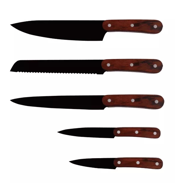 Naturlig Pakka Trä Rostfritt Stål 3cr13 6st Sharp Knives Set Kökskniv Set 