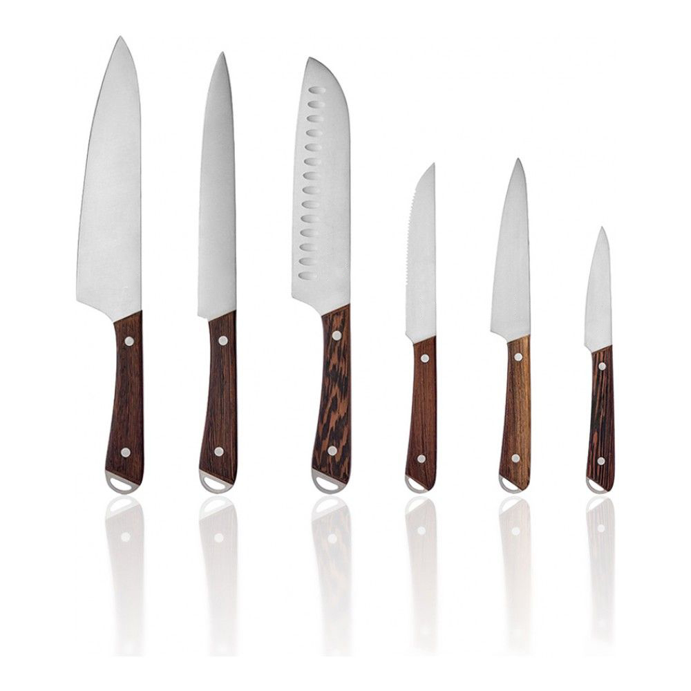 Kökskniv Set Med Träblock 7st Wenge Trähandtag Kniv Med Skärpning Stål Knife Block 